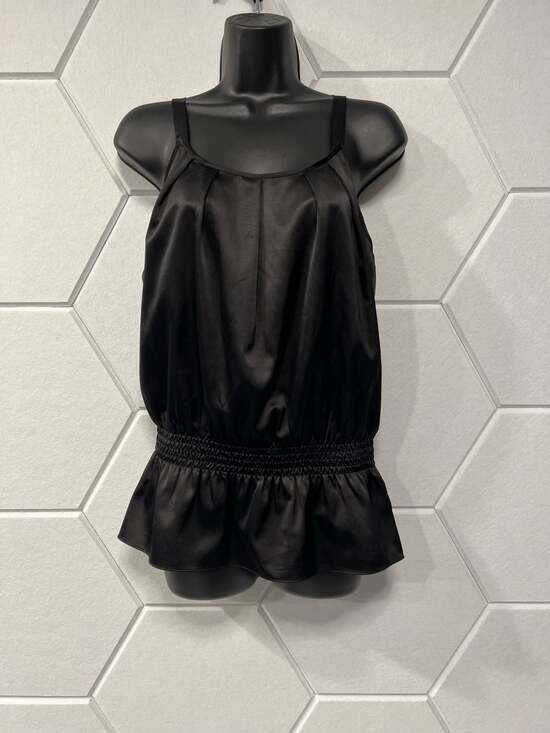 The Limited Tops - The Limited Black Satin Smocked Waist Peplum Camisole Top